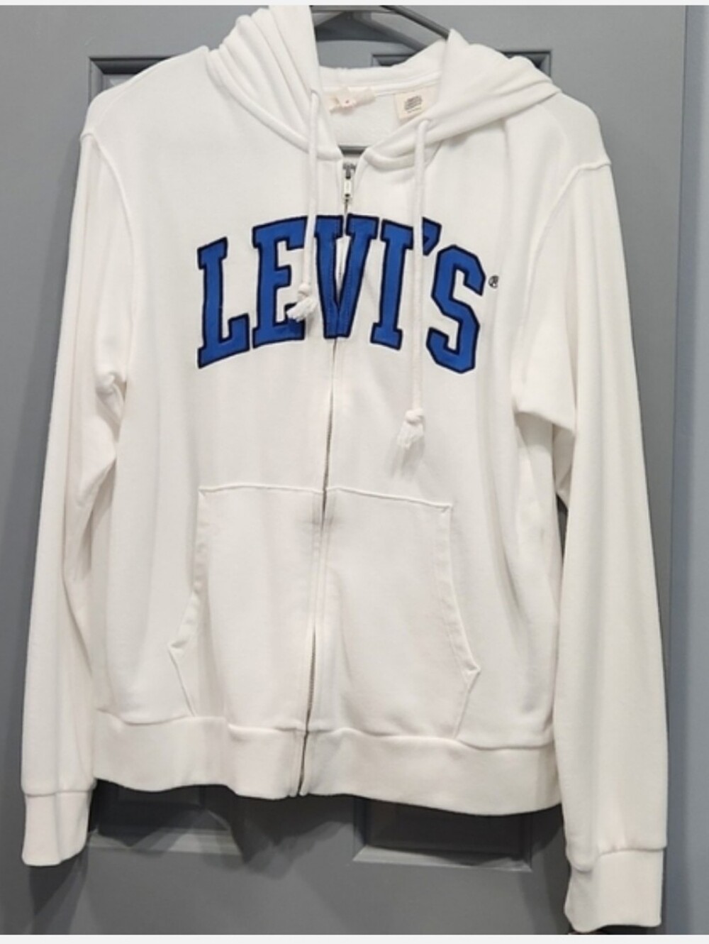 NWOT Levi's White Full Zip Hoodie Jacket Blue Logo XS